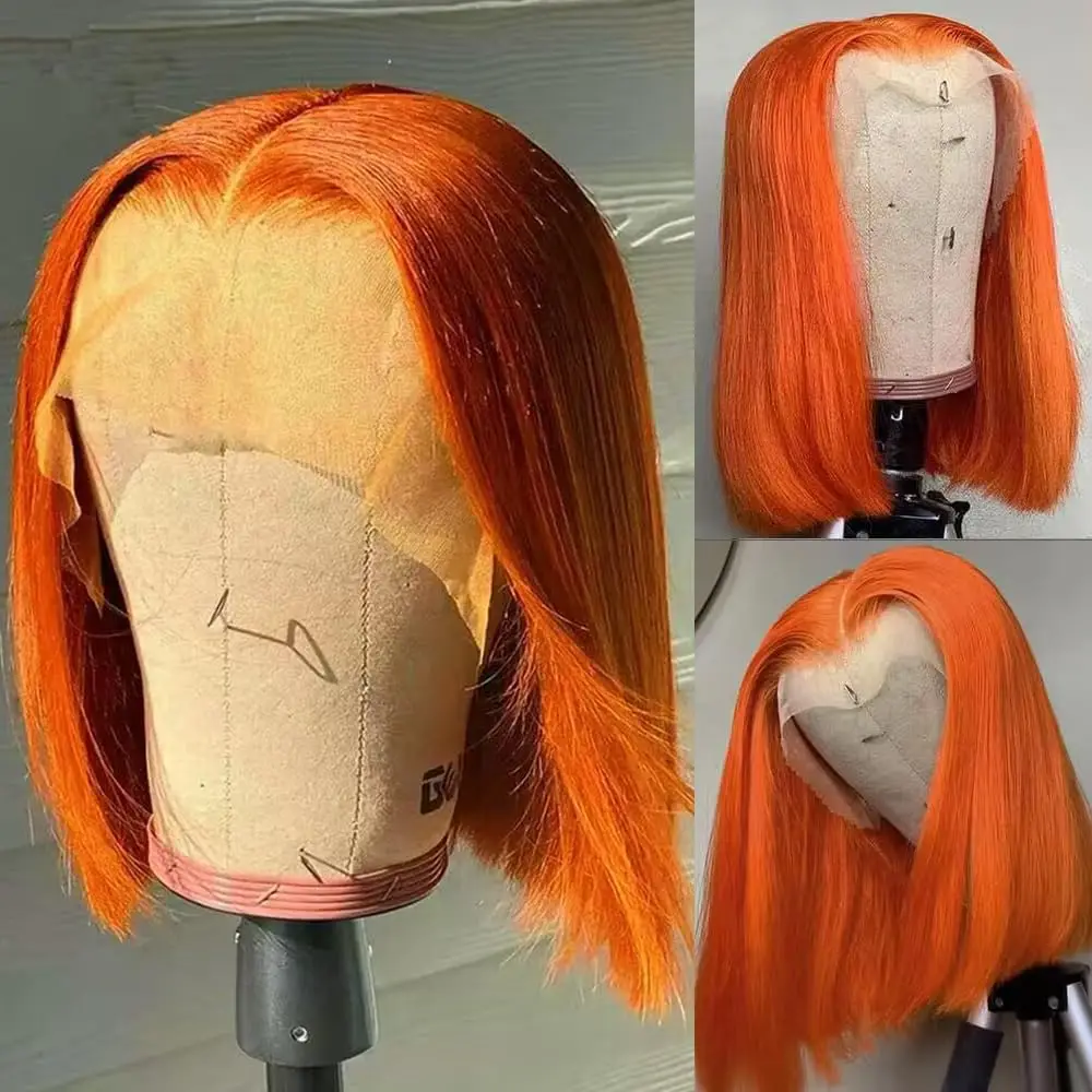 Парик 350 # Ginger Orange Bob человеческие волосы плотностью 200% 13x4 прозрачный парик с