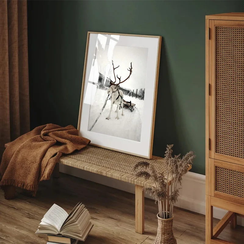 Зимний снежный лес морозный лось Рождественская настенная живопись дом