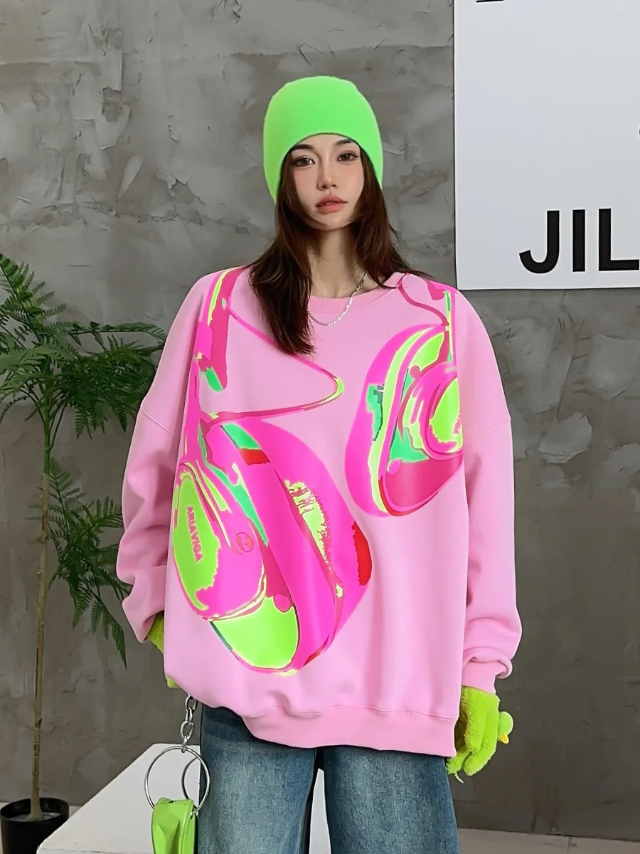 Женский толстый свитер с принтом граффити повседневный Свободный пуловер