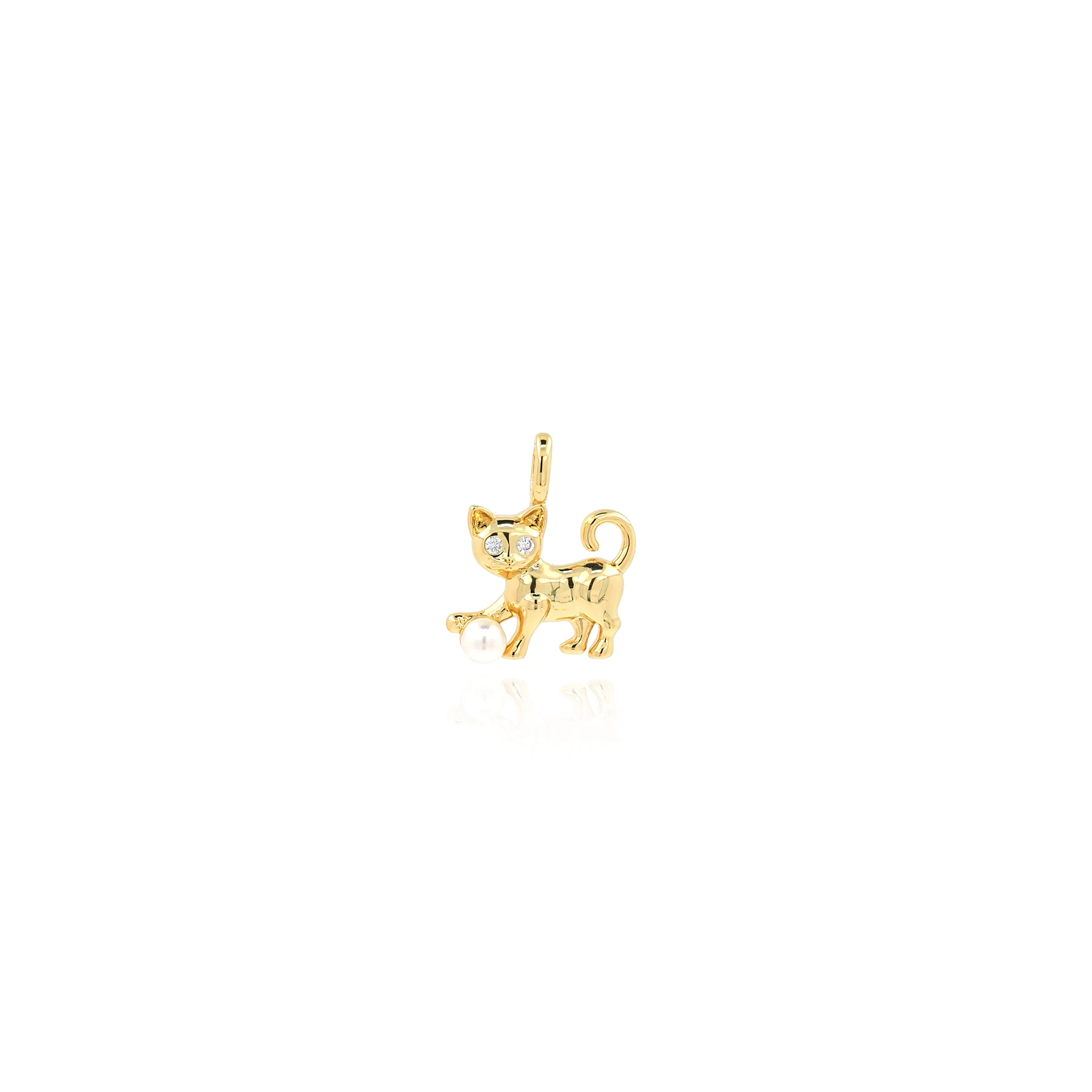 

18K Gold Filled Kitten Pendant Cat Necklace Micro Pave CZ Animal Charm Pearl Jewelry DIY Bracelet Necklace Accessories