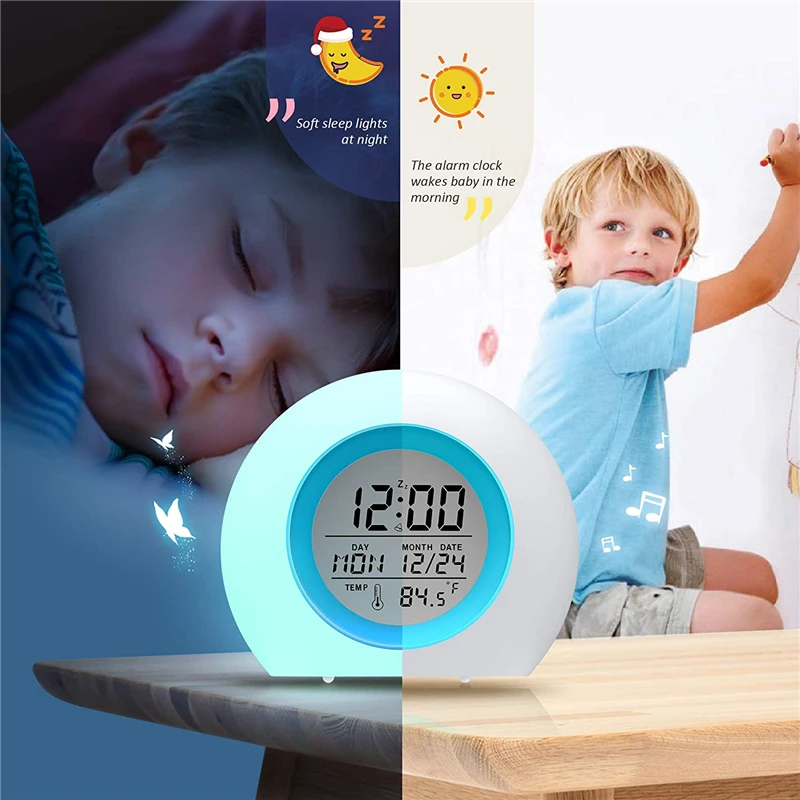 7color Night Light Snooze Temperature Detect Children Sleep Bedside Wake Up Timer Alarm Clock
