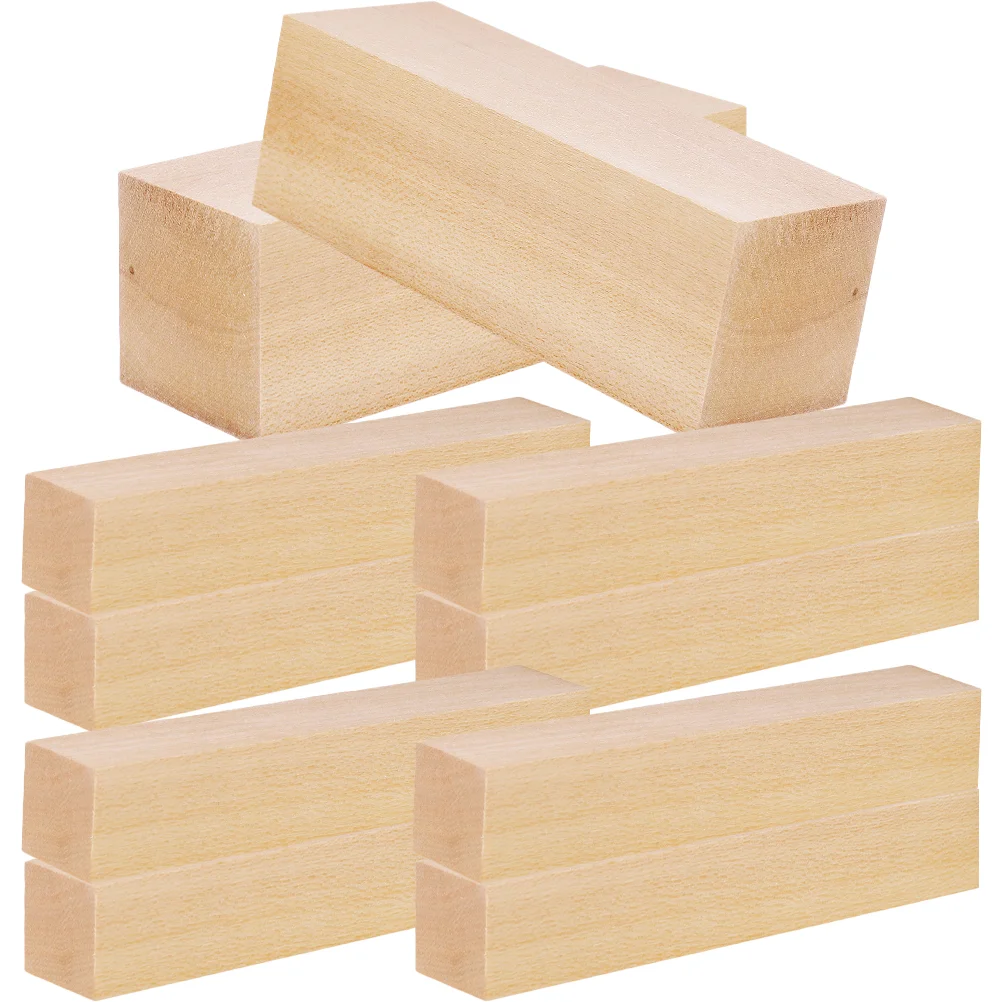 

10 Pcs Basswood Carved Strips Building Blocks Adults Square Wooden Carving Large