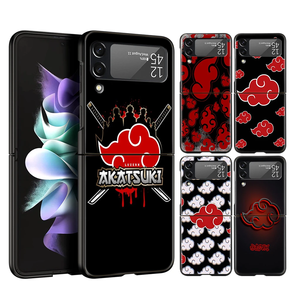 

Anime Naruto Akatsuki Cloud Phone Cover For Samsung Galaxy ZFlip Case Black For Samsung Z Flip3 5G Hard PC Luxury Foldable Shell