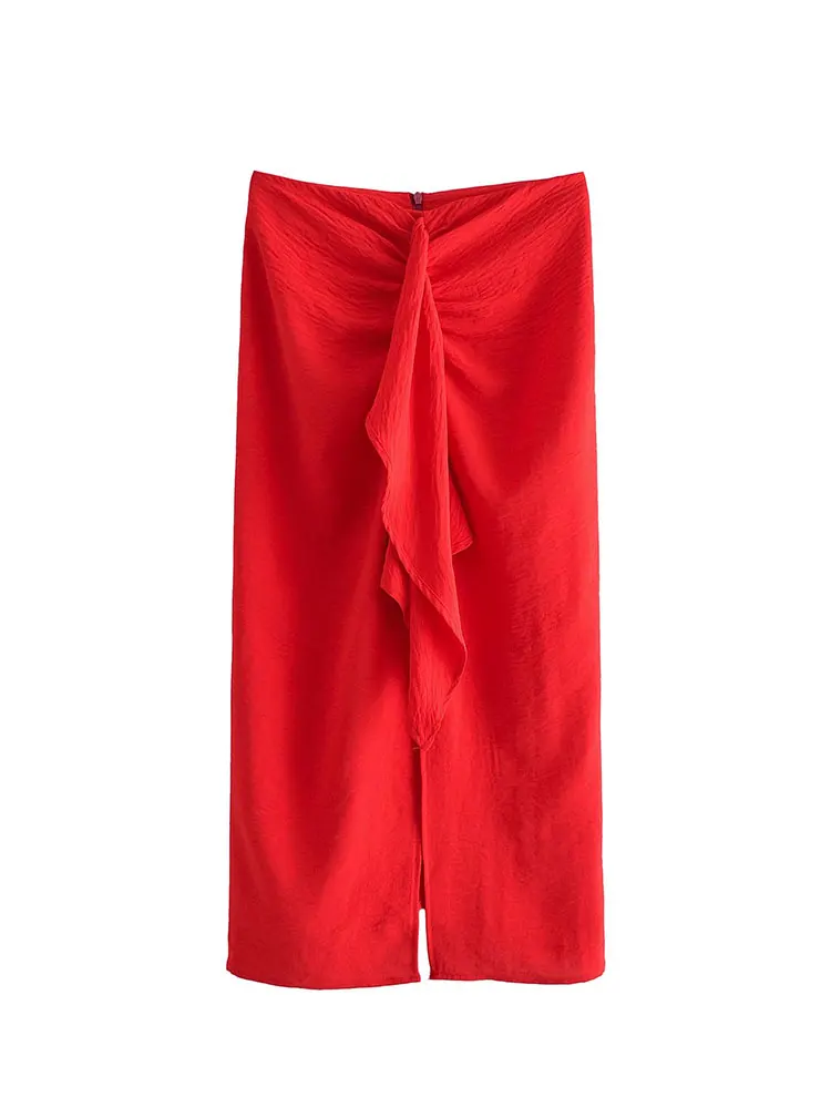 

Nlzgmsj ZBZA 2022 Women Wrap Skirt Women High Waist Long Skirts Woman Knot Midi Slit Pareo Skirt Elegant Summer Skirts 202203