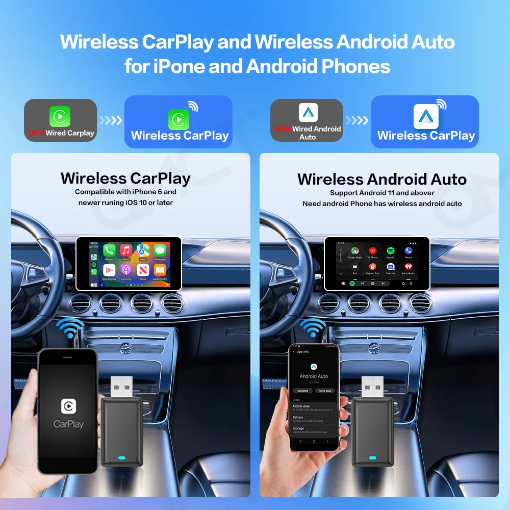 Беспроводной автомобильный адаптер Android беспроводной CarPlay 2 в 1 умный ключ Play и Plug