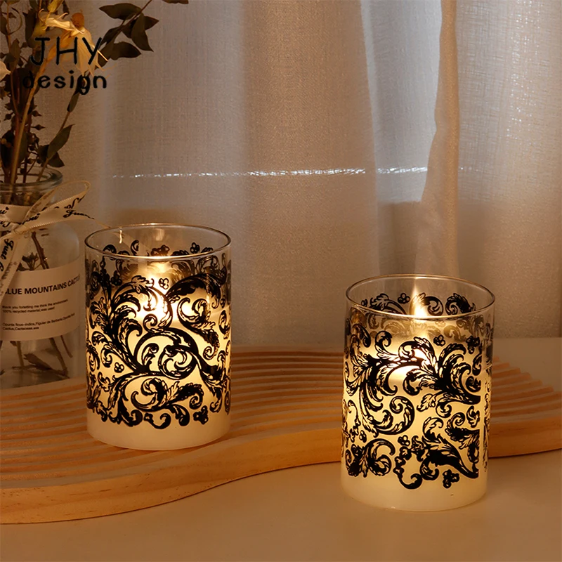 Set of 2 Glass Battery Candles with 6-Hour Timer High Flameless Candle Real Wax LED Flickering Electric Moving Wick |