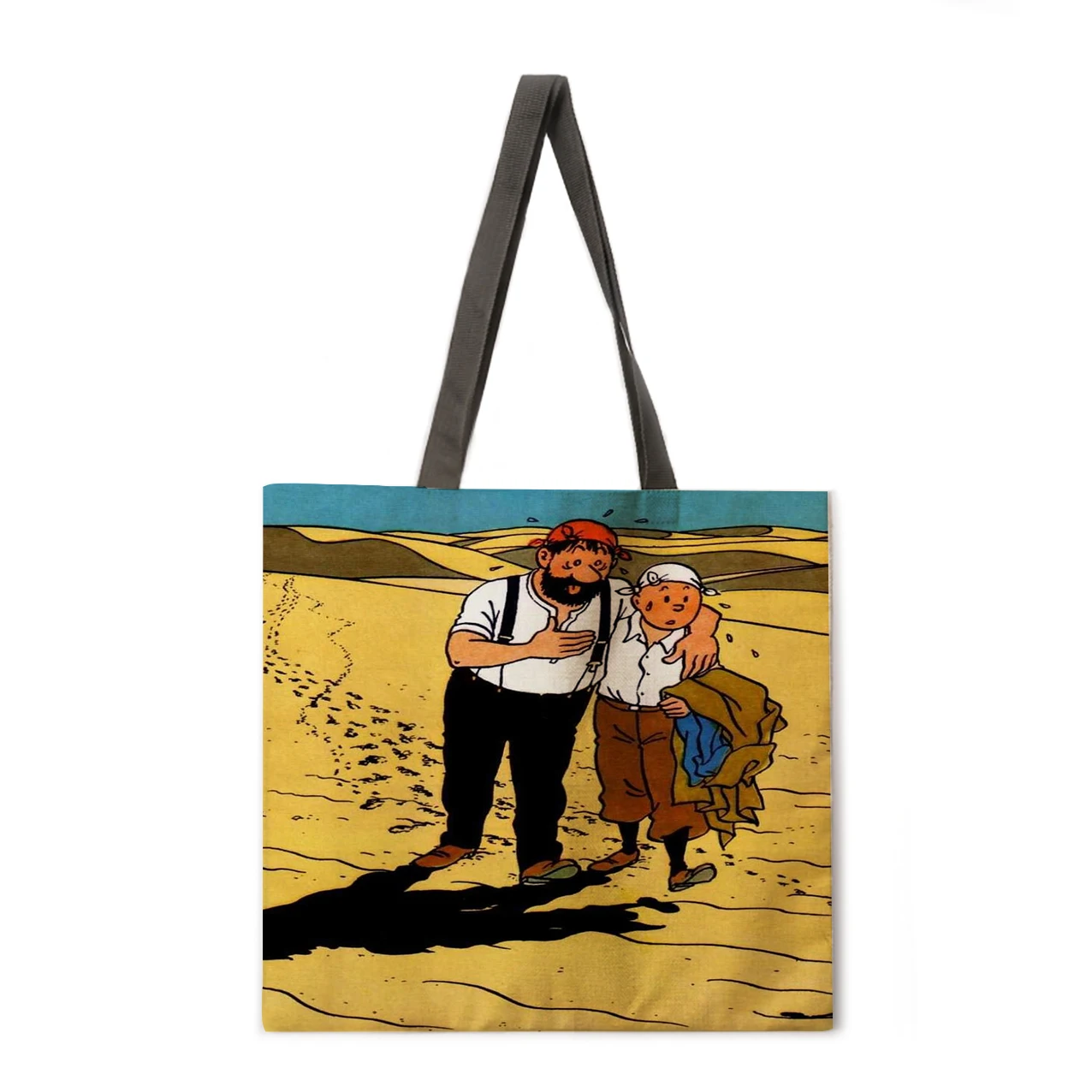 Anime comics print hand bag linen casual handbag foldable shoulder shopping bag bag reusable women beach bag