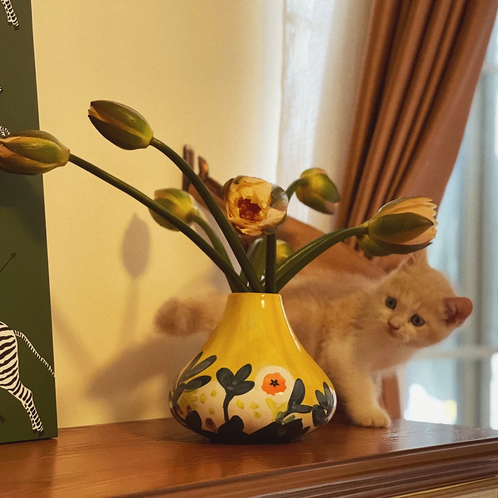 Керамический цветочный горшок с винтажным рисунком в Корейском стиле для