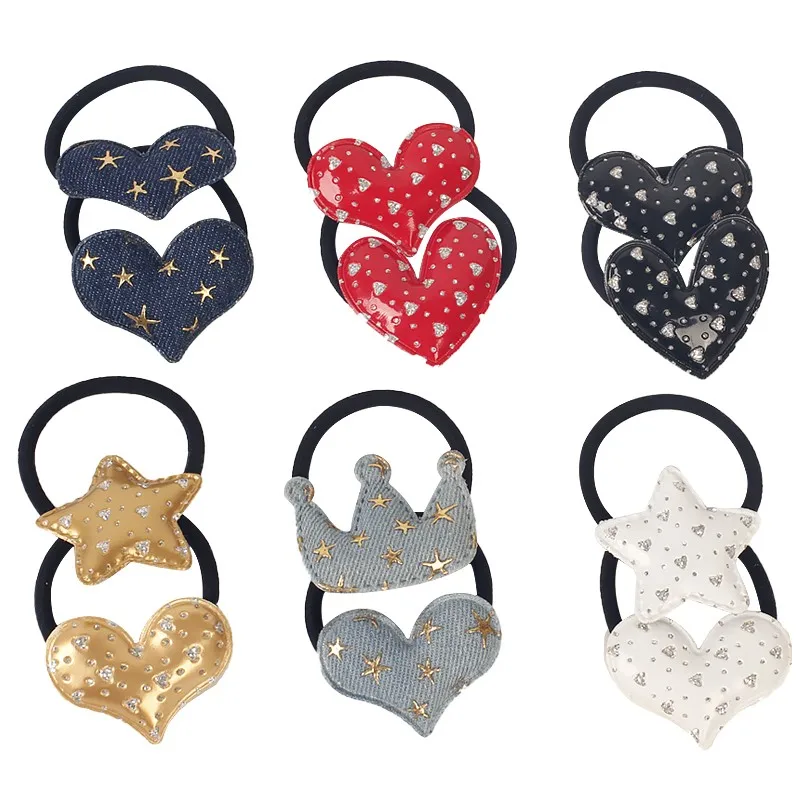 

1pair Cartoon Sweet Elastic Hair Band Heart Star Women Girl Hair Rope Ring Tie Kid Headwear Hair Accessories Scrunchy