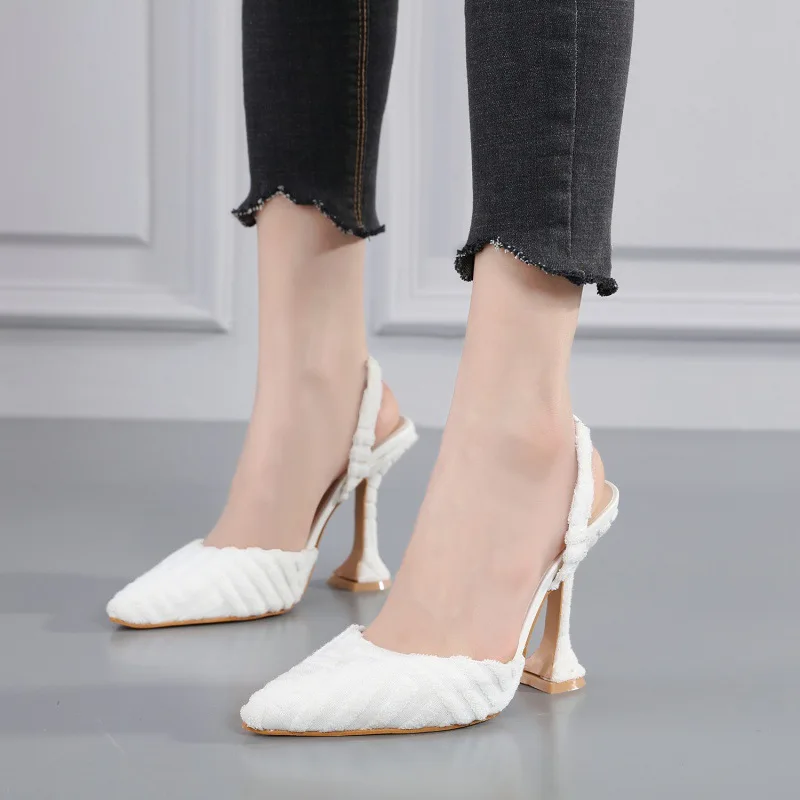 

New casual stiletto pointed toe fashion simple back empty solid color shallow mouth sandals high heels woman shoes