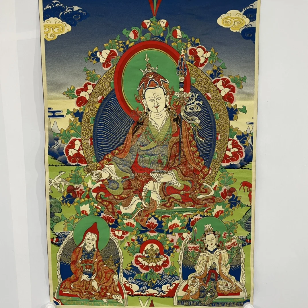 

35" Thangka embroidery Tibetan Buddhism silk brocade high definition Seikos Padmasambhava thangka hanging screen worship buddha