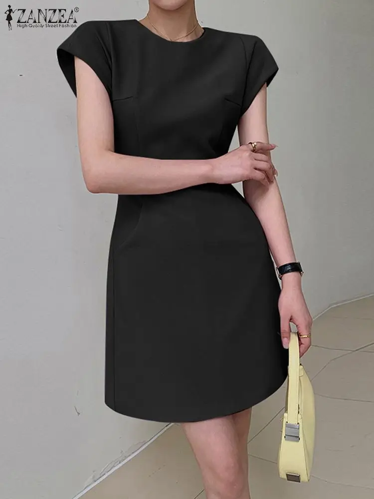 

Женское летнее платье ZANZEA, женское дизайнерское Клубное платье, Модный женский сарафан с коротким рукавом, элегантные однотонные облегающие платья, праздничный Халат