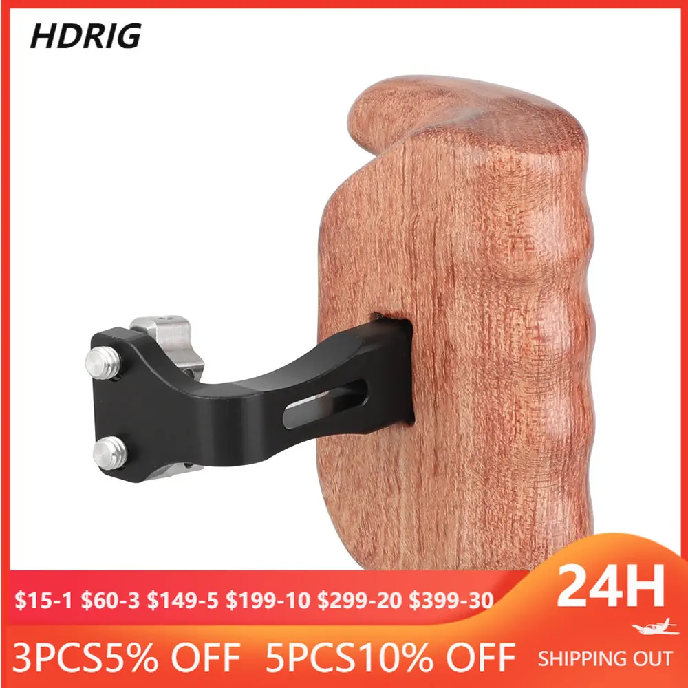 

HDRIG Wooden Handgrip With Invertible 1/4" Thumbscrew Connection For DSLR Camera Cage Rig (Left Side)