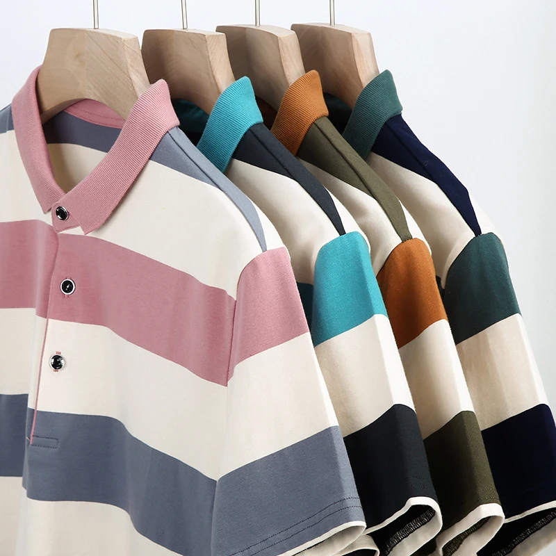 

Summer Men Striped Polo Mens Cotton Clothing Short-Sleeved Embroidered Business Casual Polo Shirt Male Dropshipping 2023