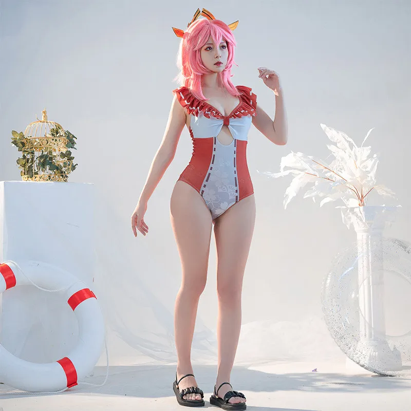 

Genshin Impact Yae Miko Swimsuit Swimwear Doujin Guuji Yae Cosplay Costume Sexy Women Outfit Suit Summertime Dress