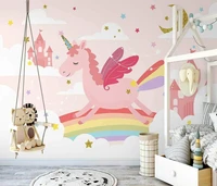 custom pink unicorn rainbow starry mural wallpaper for childrens room background wall papel de parede creative mural home decor