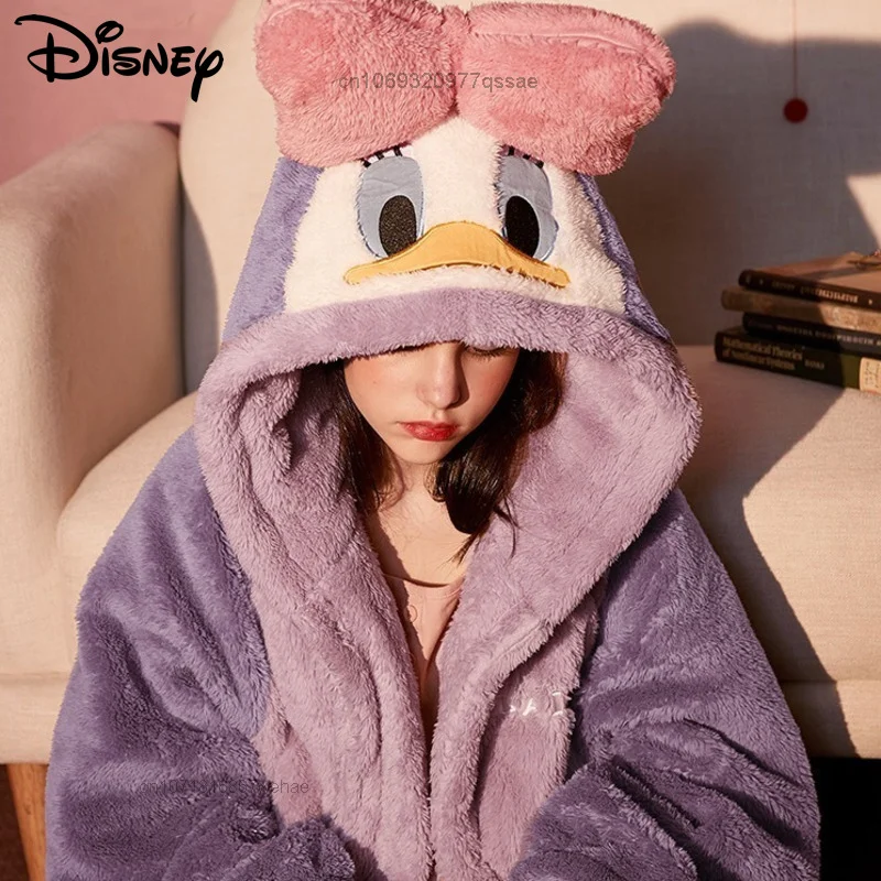 

Disney Mickey Tend Pajamas Set For Women Winter Coral Velvet Nightwear Thicken Bathrobe Sleepwear Hooded Women Pyjamas Suit