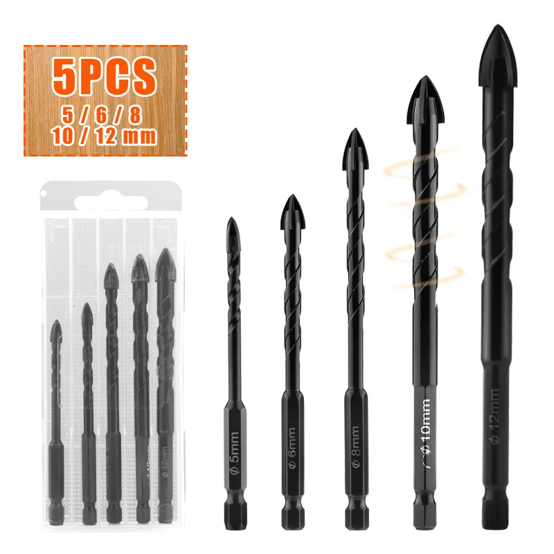 

5 шт., набор сверл для керамической плитки, 5/6/8/10/12 мм