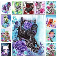 new 5d full square diamond painting embroidery cross stitch animals leopard horse flower tiger bird sheep diy round mosaic 020