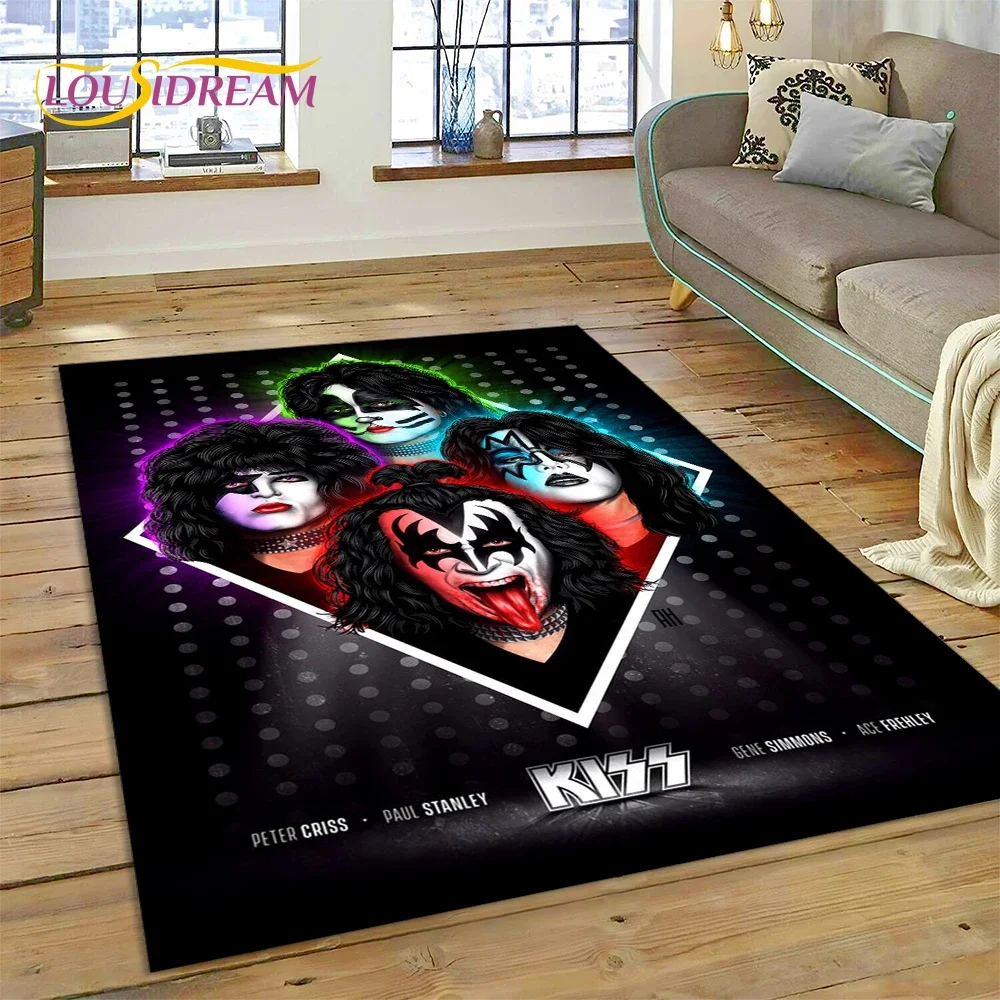 Фото 3D коврик Kiss Rock с тяжелым металлическим ремешком, ковер для спальни, гостиной, домашнего декора дивана, детская игра, большой Декоративный Напольный коврик, подарок №2