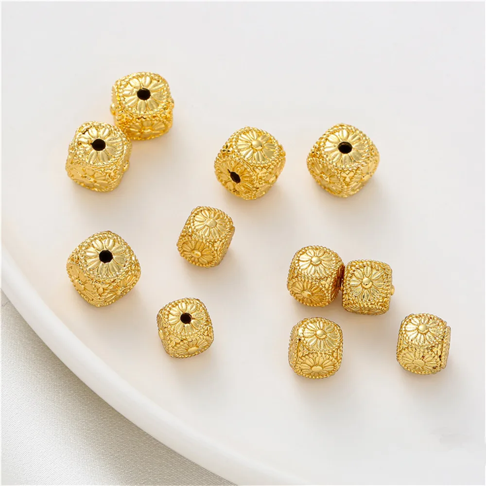 

14K gold flower spacer beads square handmade DIY accessories loose beads homemade bracelet necklace jewelry materials