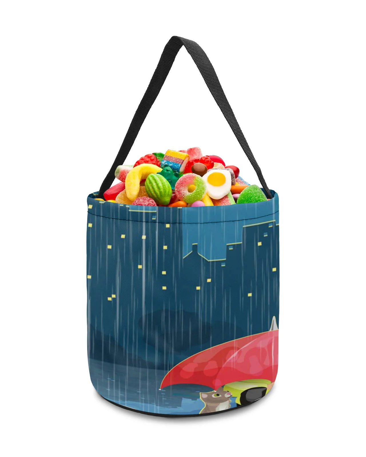 Night City Moon Rain Cartoon Animal Cat Umbrella Toys Storage Basket Candy Bag Gifts For Kids Tote Cloth Bag Party Favor Bags