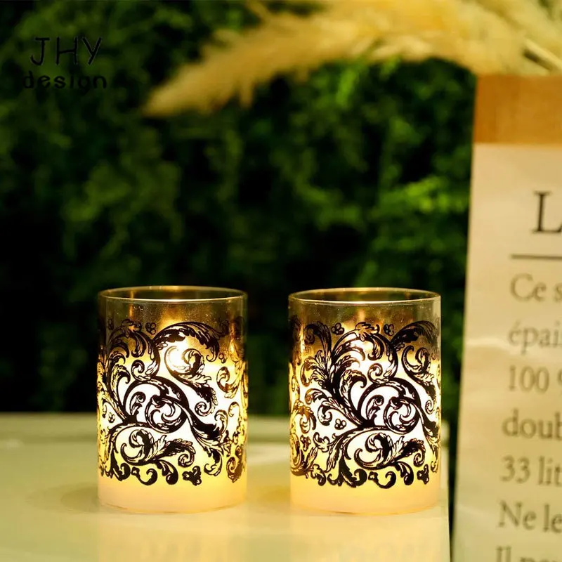 Set of 2 Glass Battery Candles with 6-Hour Timer High Flameless Candle Real Wax LED Flickering Electric Moving Wick |