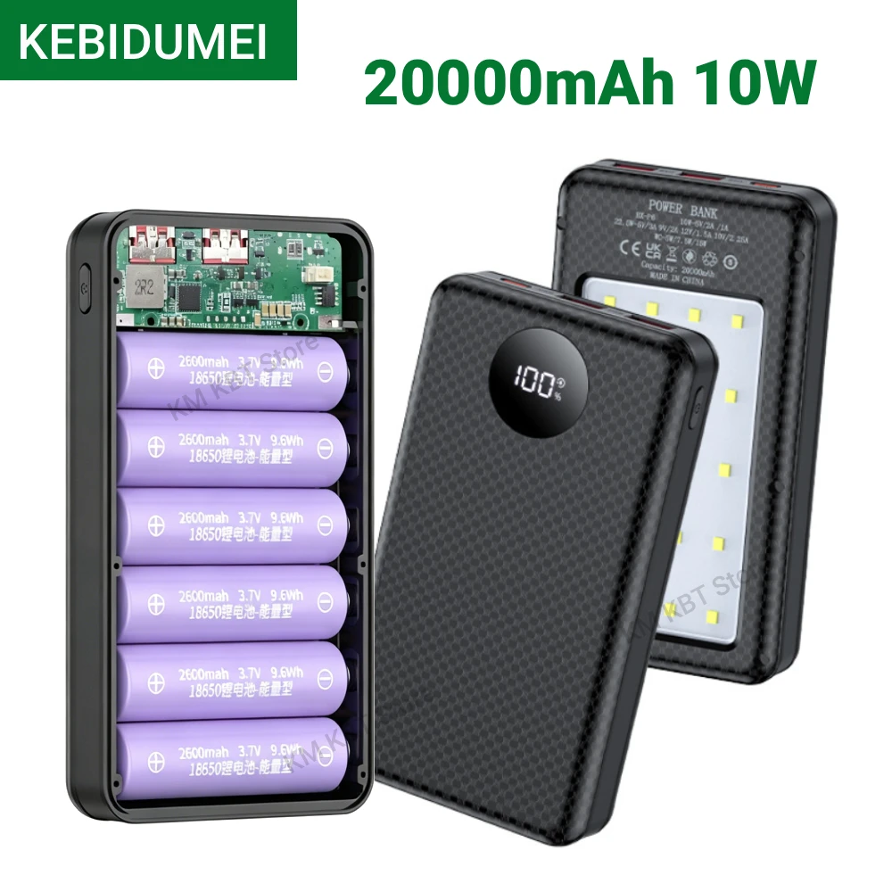 Фото KEBIDUMEI DIY Корпус для повербанка на 6 аккумуляторов 18650, 10 Вт, портативное зарядное устройство для мобильных телефонов со светодиодной подсветкой №2