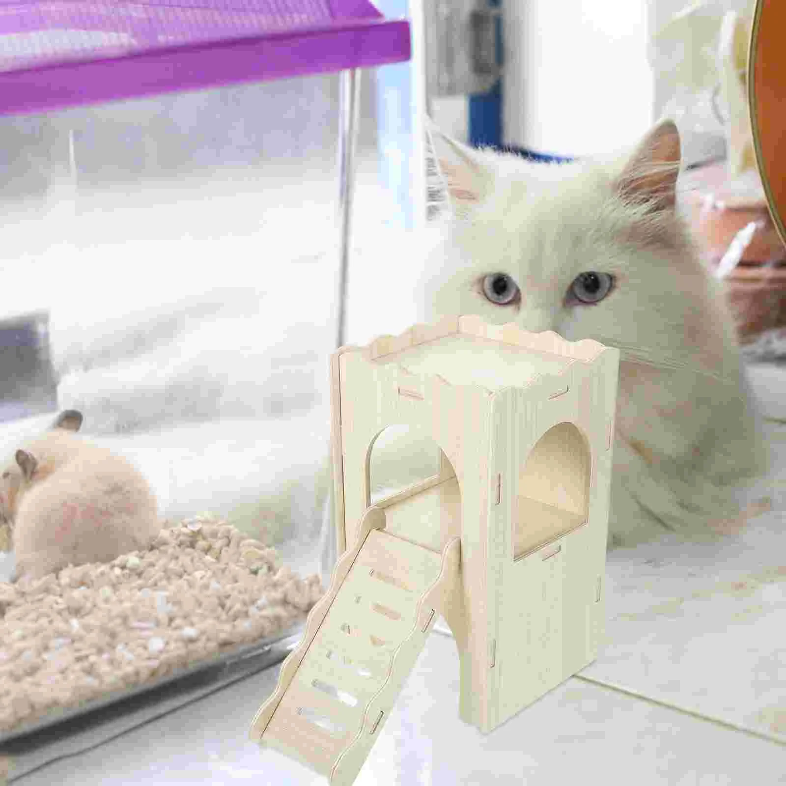 

Guinea Hideout House Hamster Ladder Hideaway Mall Animal Wooden Hut With Ramp