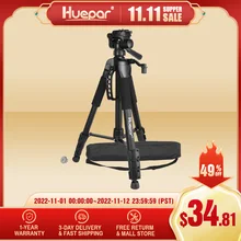 Huepar Multi-function Travel Camera Tripod 56'/143cm Adjustable Laser Level Tripod with 3-Way Swivel Pan Head,with Bubble Level