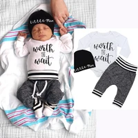 newborn baby boys 3 piece outfits long sleeve o neck letter print romper solid pants beanies cap infant baby boy sets 0 24m