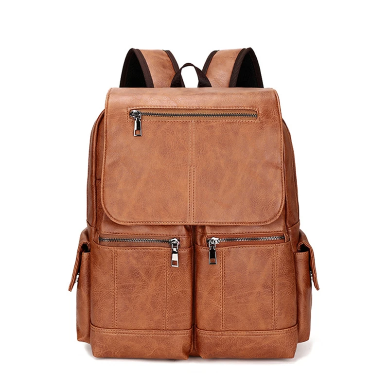 

Vintage PU Leather Teenage Backpacks Retro Fashion Schoolbag Man Multifunctional Backpack Men Zipper Designer Large Capacity Bag