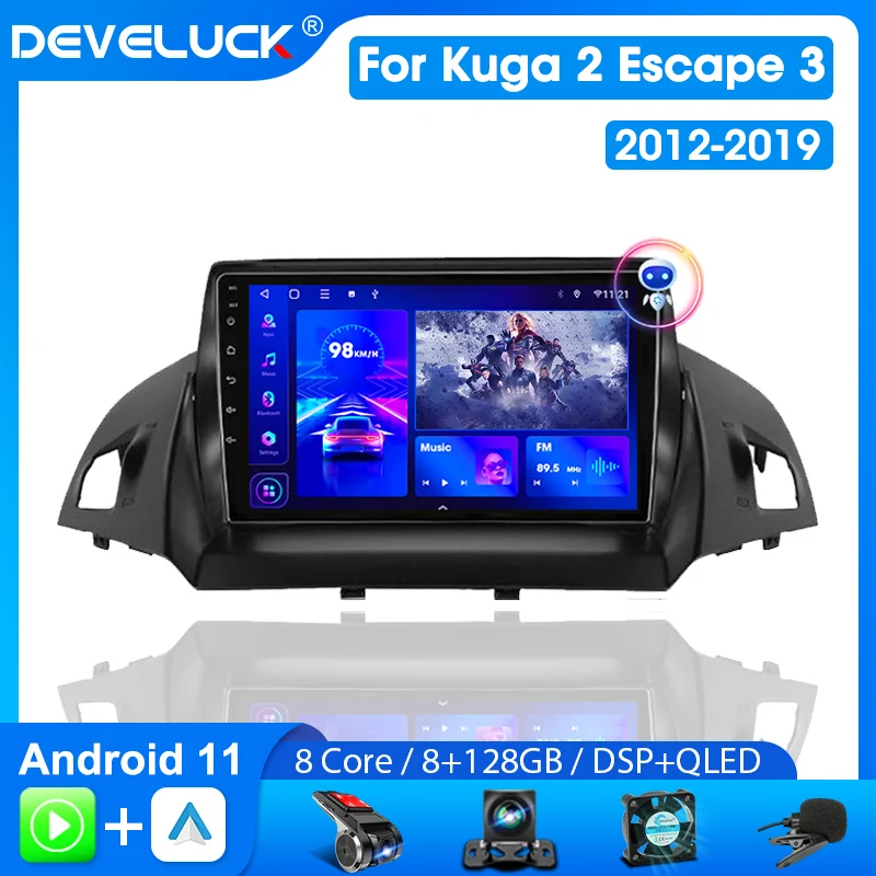 Srnubi 2 Din Android Car Radio For Ford C-MAX Kuga 2 Escape 3 2012 - 2019 Multimedia Player Navigation GPS Carplay Head Unit 4G