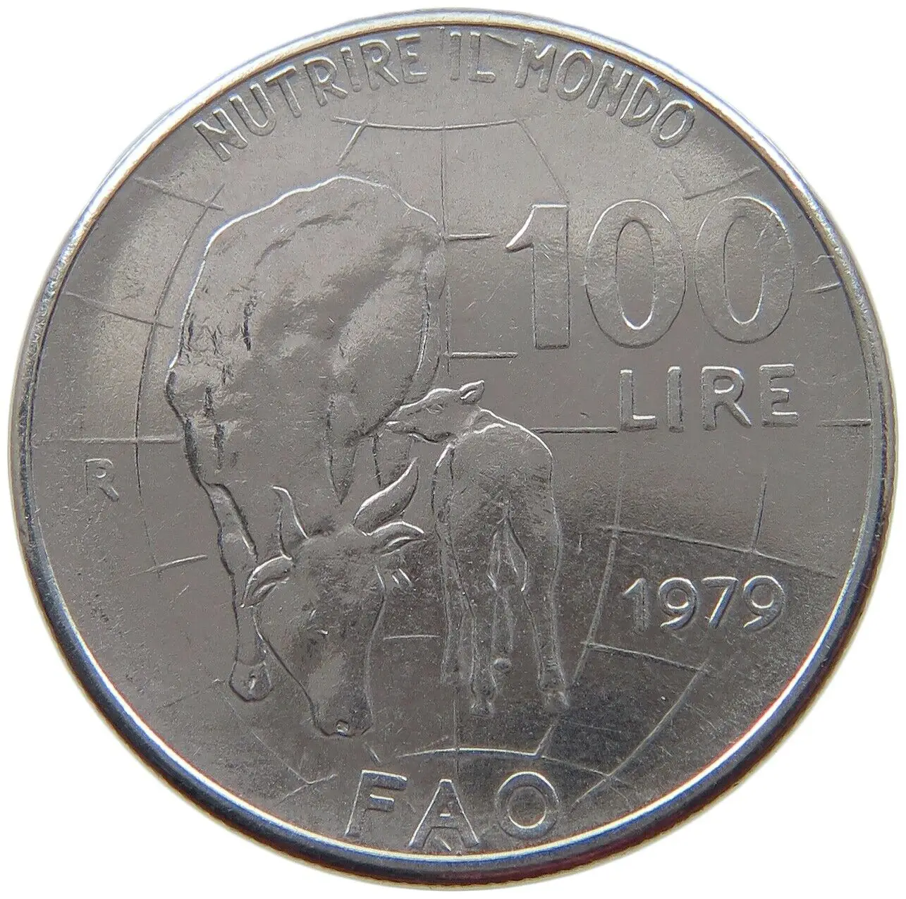 

Корова, Италия, монета 100 лир, диаметр 1979, 28 мм