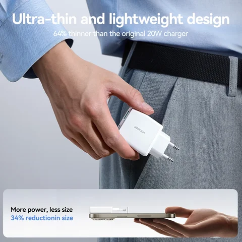Joyroom 0,6 дюйма Ультратонкое зарядное устройство GaN USB Type C 20 Вт PD Быстрая зарядка Телефон QC 3.0 Быстрое зарядное устройство Портативное дорожное настенное зарядное устройство