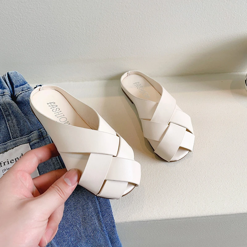 

2023 New Weave Simple Non-slip Girls Slippers Soft Breatheable Simple Non-slip Summer Korean Style Kids Shoes Princess Elegant