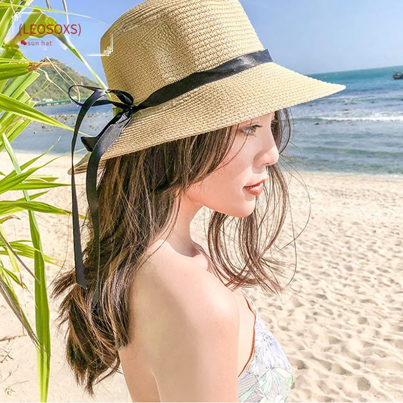

2021 New Product Straw Hats Ma'am Leisure Go on A Journey Bow Straw Hat Outdoors on Vacation Sunscreen Will Eaves Sun Hat