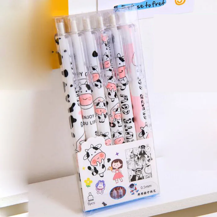 

36 pcs/lot Kawaii Milk Cow Erasable Gel Pen Set Cute 0.5 mm black Ink Signature Pens Promotional Gift Office School Supplies