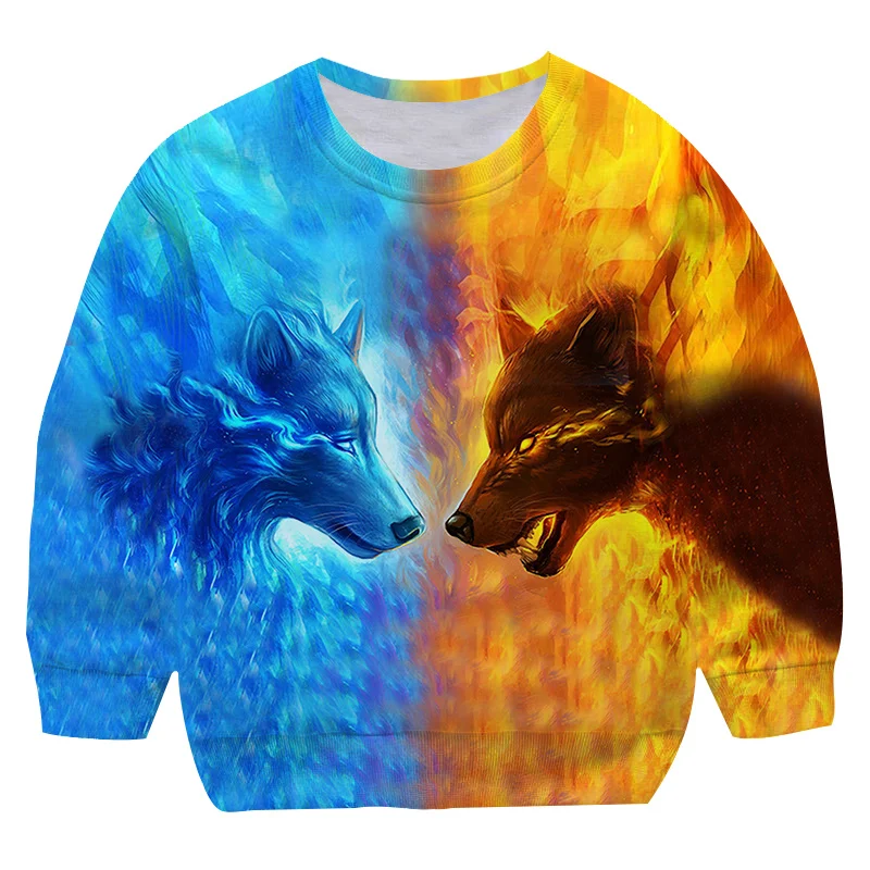 

Boys Cool Wolf Sweatshirts Tracksuit Animal Wolf Clothing for Teenage Kids New Autumn Fashionable Long Sleeve Tops 4 To 14Yrs