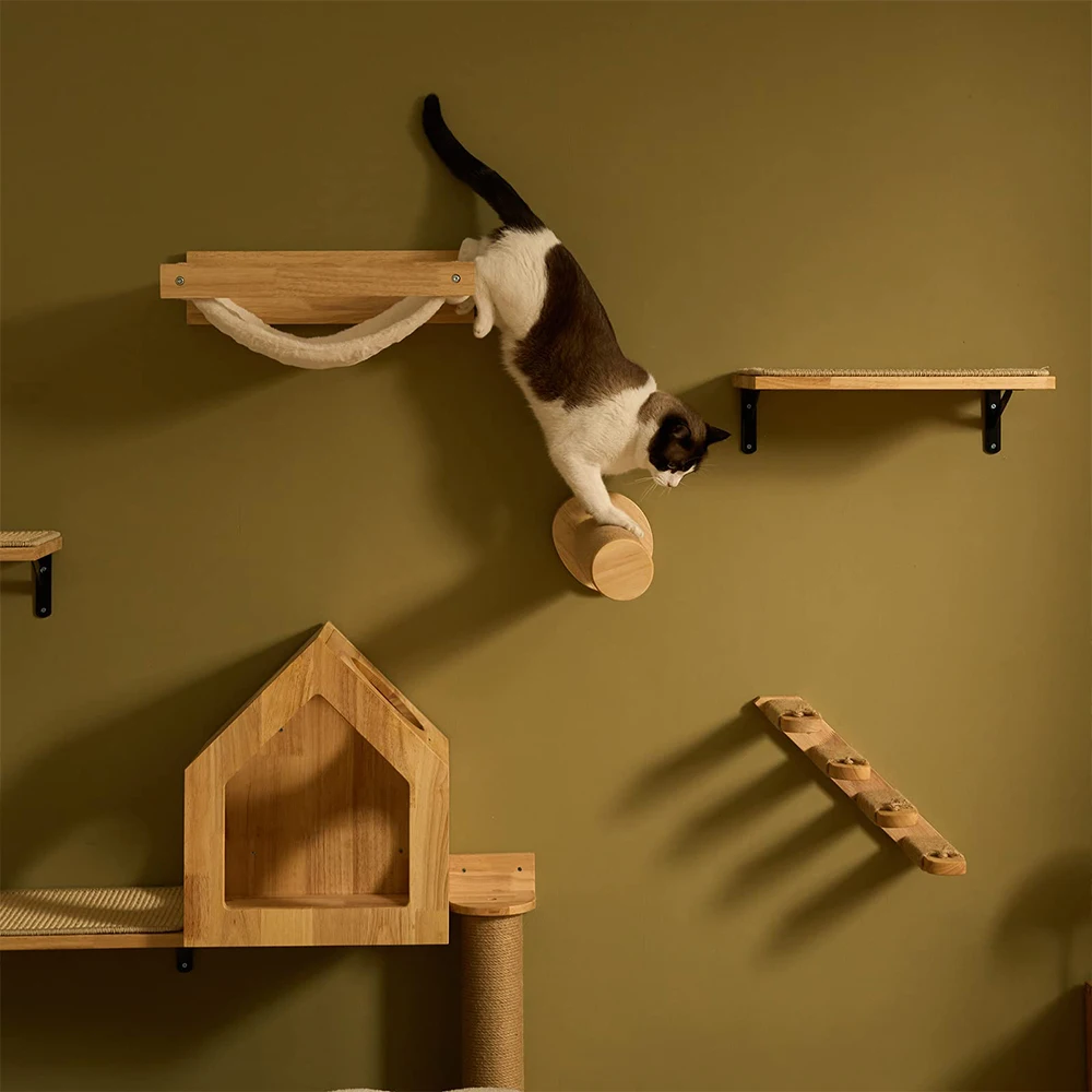 

Wooden Wall Mounted Climbing Shelves, Cat Wall Shelf, Perches Scratching Post, Kitty Furniture, Bridge Ladder, Indoor Steps