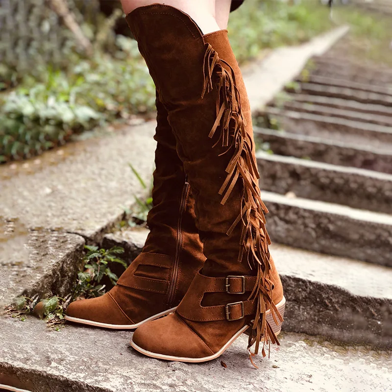 

Fashion Women Boots Autumn Winter Woman Lace-up Mid Calf Chelsea Zipper Botas Mujer Platform Heel Boots Ladies Shoes