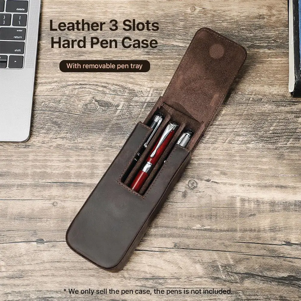 

3 Slots Genuine Leather Pen Case With Removable Pen Tray Holder Luxury Pencil Case Gift Pouch For Office School Supplies B4V2