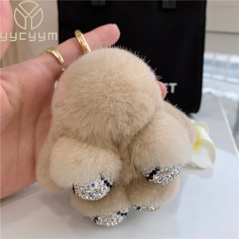 

2023 Real Mink Fur Bunny Fur Pendant Bag Jewelry Key Chain Plush Pendant Trumpet Cute Cute Rabbit Children Animal Cartoon Doll