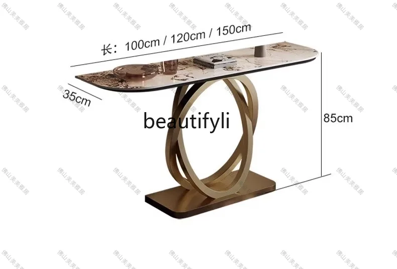 lekki luksusowy stolik wejściowy ze stali nierdzewnej korytarz przy ścianie stół z widokiem na końcu kamiennej płyty półokrągły