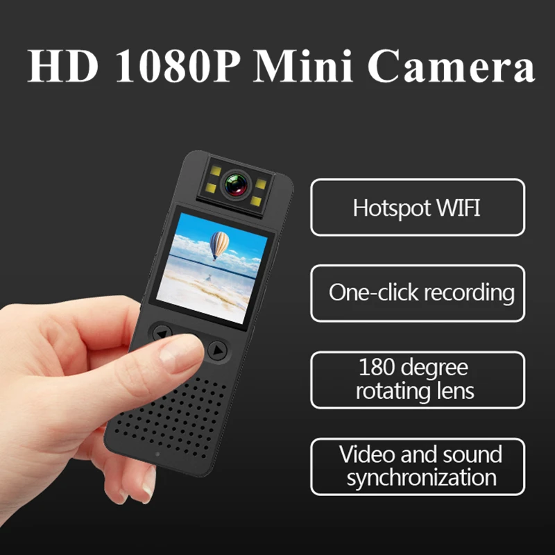 

Mini Body Camera 1080P Recording WiFi Camcorder Infrared LCD Screen Motion Detetion Video Recorder 180° Rotation DVR Action Cam