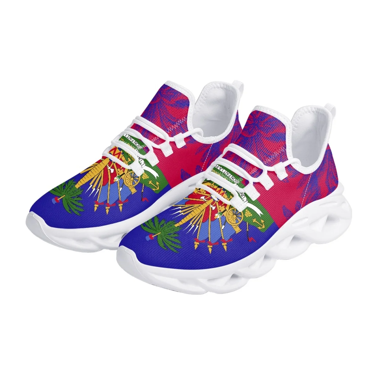 Belidome Haiti Flag Design Shoes Womens Athletic Running Mesh Breathable Casual Sneakers Lace Up Walking Footwear Zapatos
