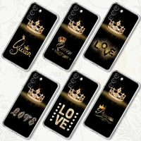 golden diamond crown flower queen love clear case for samsung galaxy s21 s20 fe s22 ultra s10e s9 plus 5g soft phone cover coque