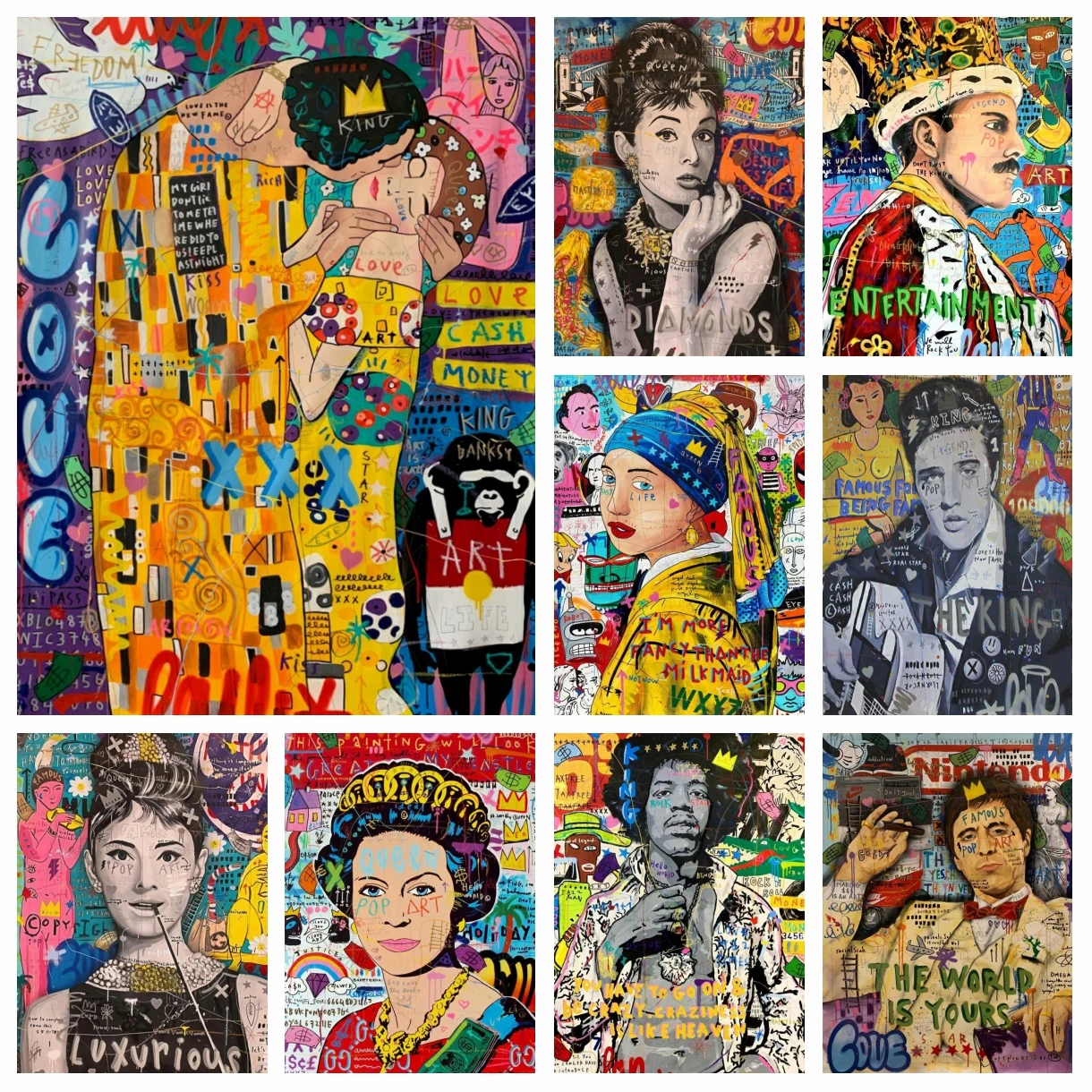 

5D Diamond Painting Famous Gustav Klimt Kiss Audrey Hepburn Street Graffiti Banksy Art Cross Stitch Embroidery Mosaic Home Decor