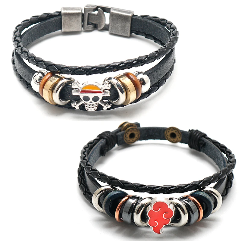

Anime Luffy Skull Bracelet Men‘s Brown Weave Leather Bracelet Friendship Bangles Classic Red Cloud Bracelets Jewelry Friend Gift