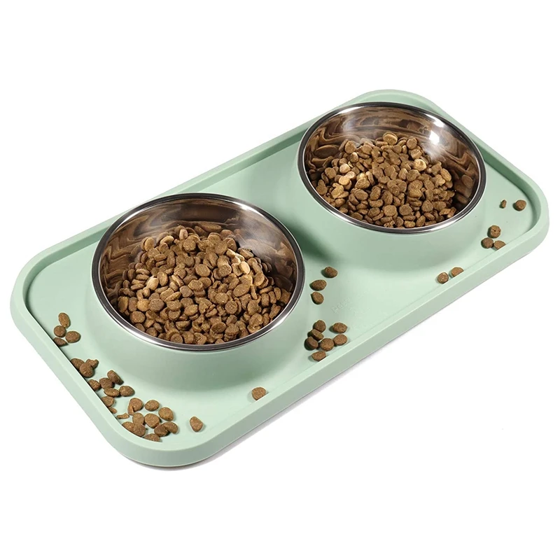 

Cat Bowls For Food And Water With Stand, Cat Food Bowls Non-Spill And Non-Skid, Removable Stainless Steel Bowls For Cats